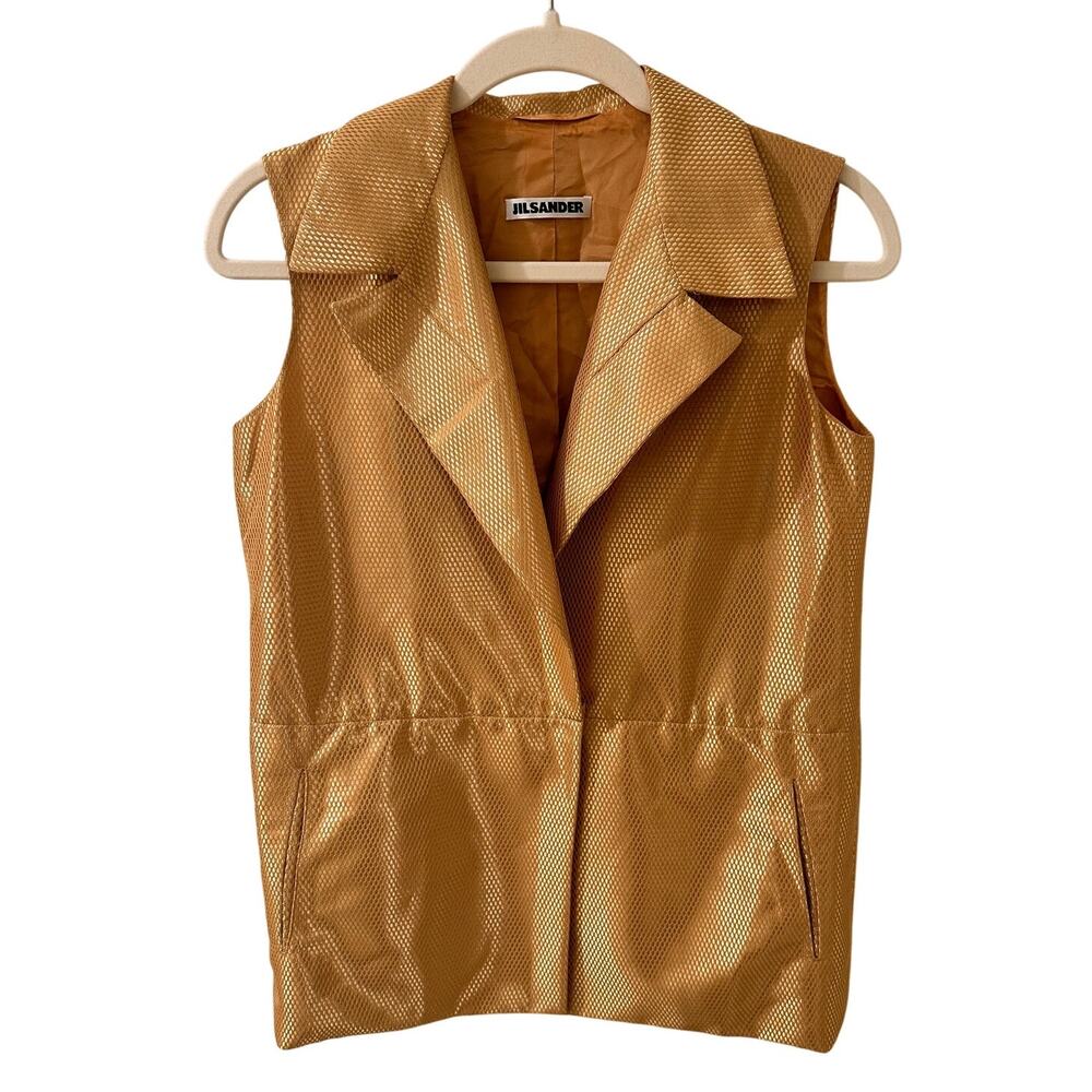 Vintage 1999 Jil Sander Women's Sleeveless Metallic Gold Mesh Vest, 2 (34) Nwot